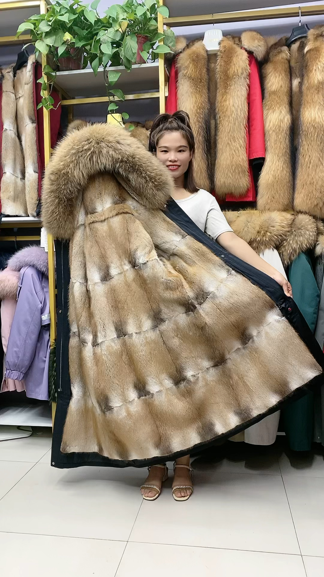 加长款青根貂派克服女长款反季福利