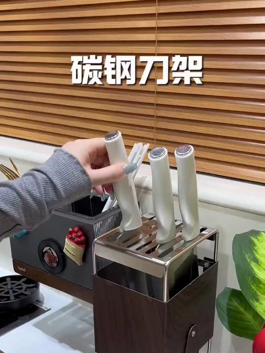 厨房台面旋转刀架多功能刀具沥水收纳架家用不锈钢一体刀座置物架