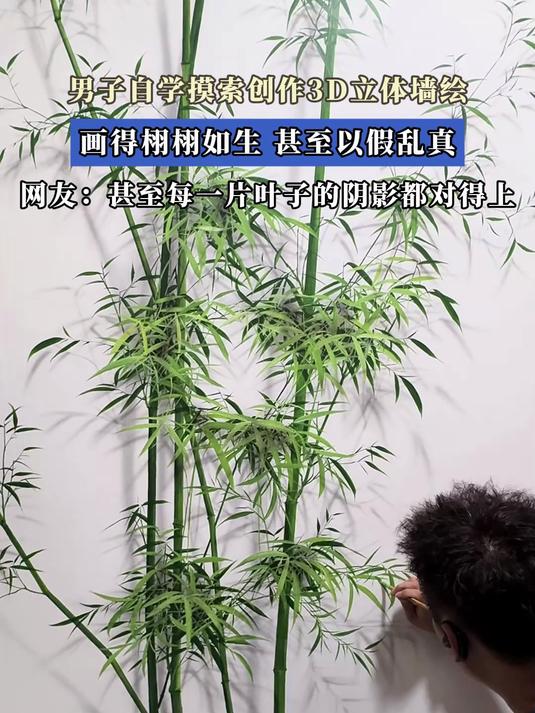 男子自学摸索创作3D立体墙绘,画得栩栩如生,甚至以假乱真