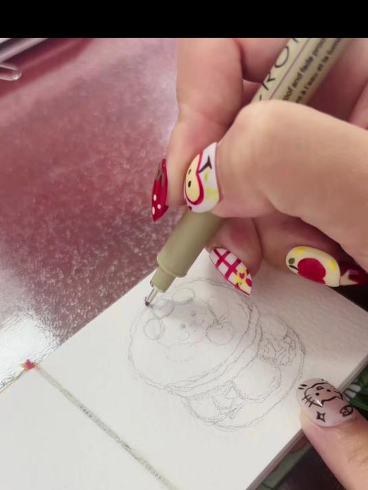水彩小画小熊草莓黑巧蛋糕