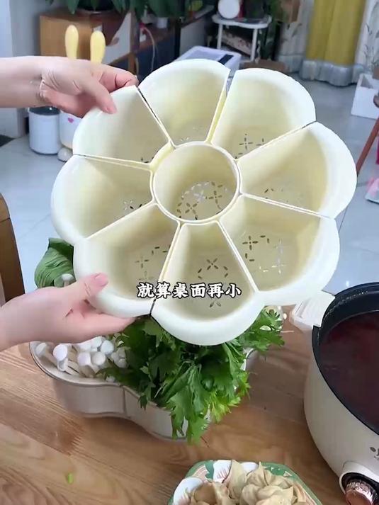 天冷吃火锅别乱摆,旋转备菜盘一个搞定,省位置还好看还少洗盘!