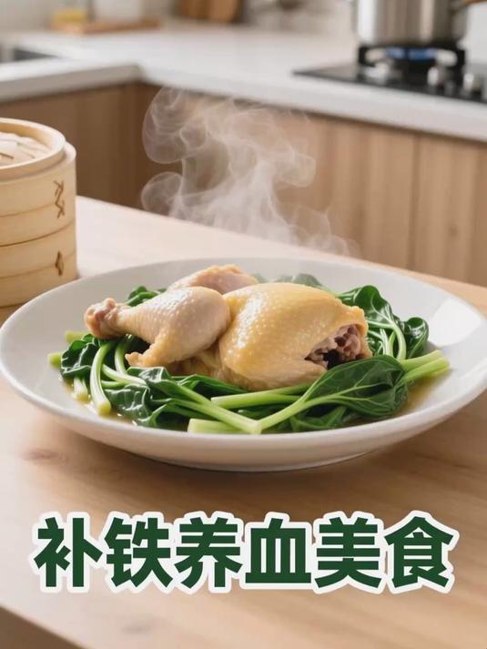 蒸鸡肉菠菜苗 补铁养血缓头晕