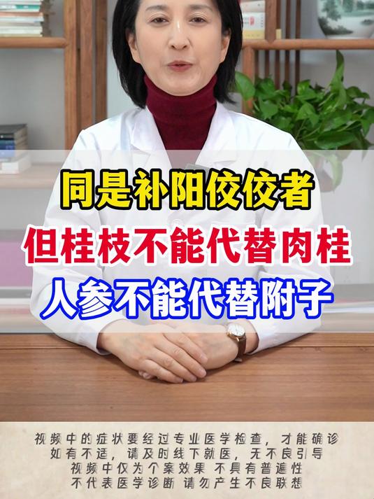 同时补阳佼佼者,但桂枝不能代替肉桂,人参不能代替附子