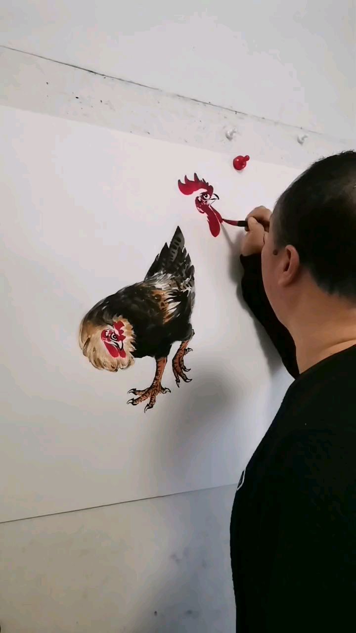 王兴民国画公鸡:画公鸡