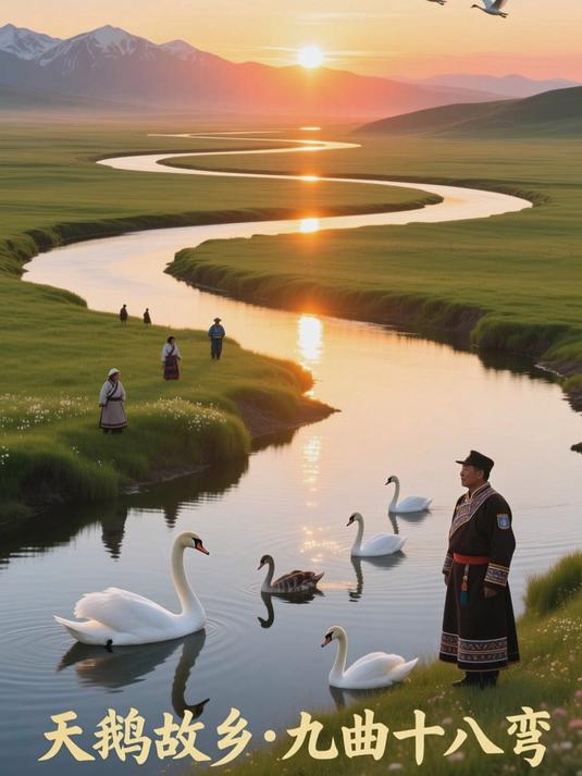 新疆巴音布鲁克天鹅湖，九曲十八弯之美