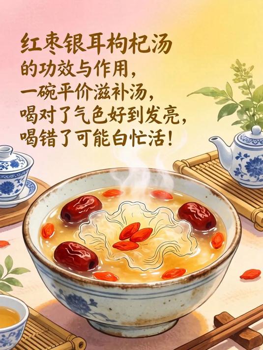 红枣银耳枸杞汤的功效与作用，一碗平价滋补汤，喝对了气色好到发亮，喝错了可能白忙活！