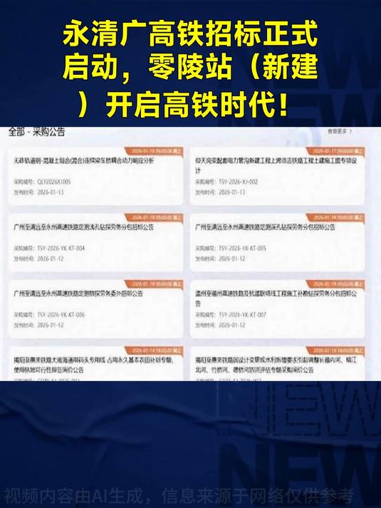 永清广高铁招标正式启动，零陵站（新建）开启高铁时代！