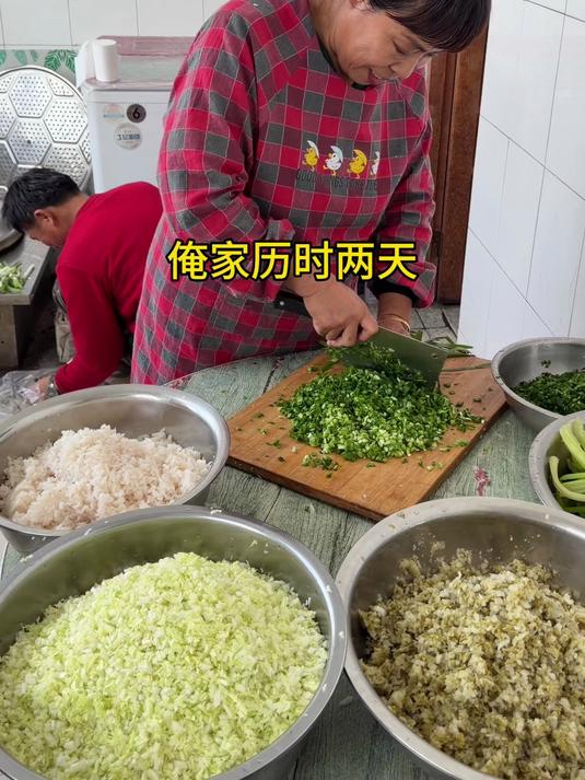 我们一家三口历时两天包了 5 种馅的 1000 多个冻饺子