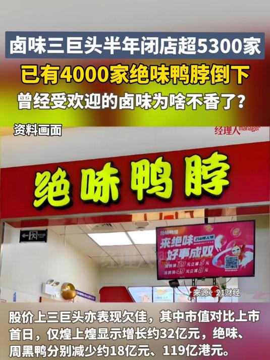 卤味三巨头半年闭店超5300家，已有4000家绝味鸭脖倒下，卤味怎么就“不香”了？