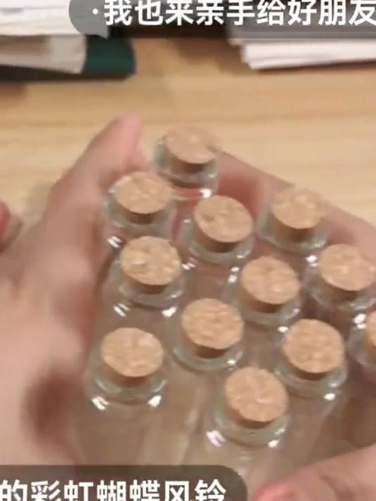 女生做的蝴蝶彩虹风铃,色彩清新,挂着很亮眼