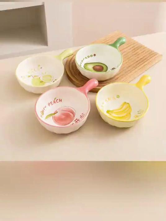 水果手柄碗网红可爱创意陶瓷少女心沙拉碗吃饭碗家用混搭