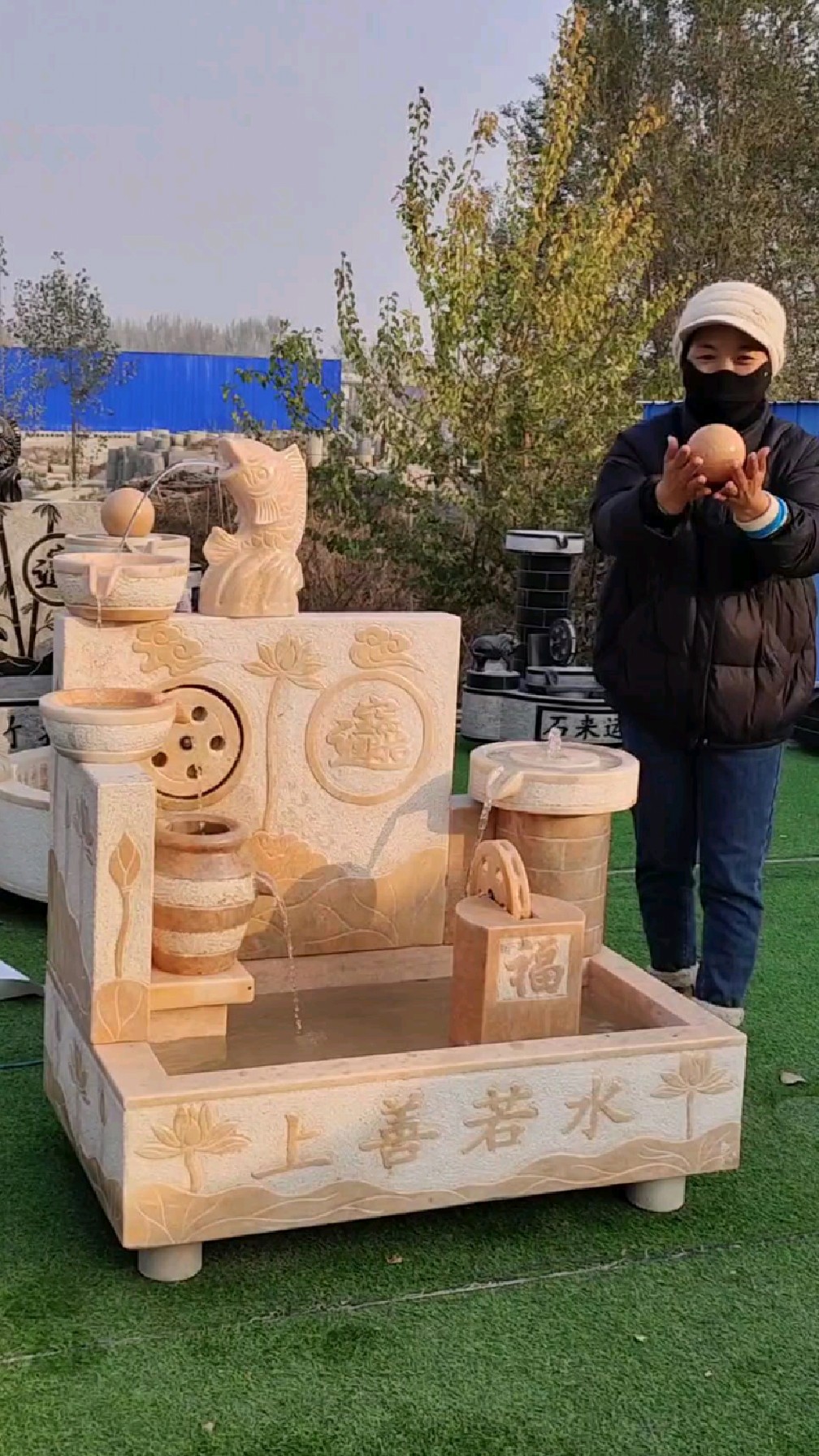 晚霞红流水摆件庭院装饰,水幕墙屏风养鱼池