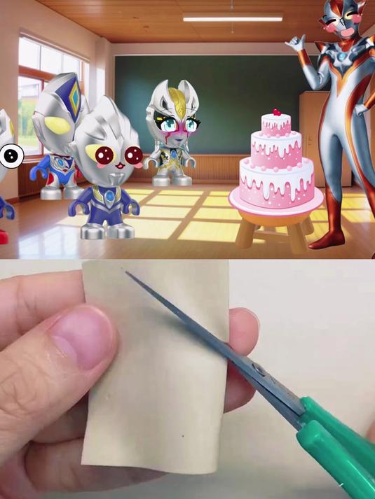 小奥特朋友捣乱把蛋糕打翻了