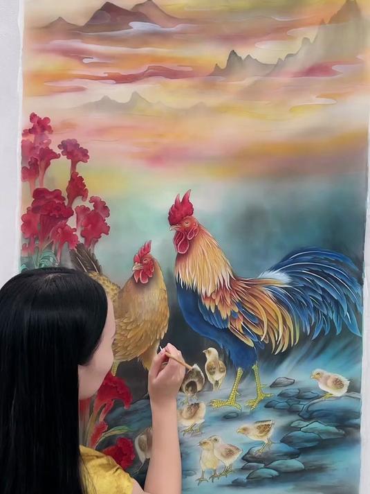 鸿运当头 一鸣惊人 金鸡报晓 大吉大利 一飞冲天 勇往直前 大展宏图，工笔画大公鸡富贵吉祥