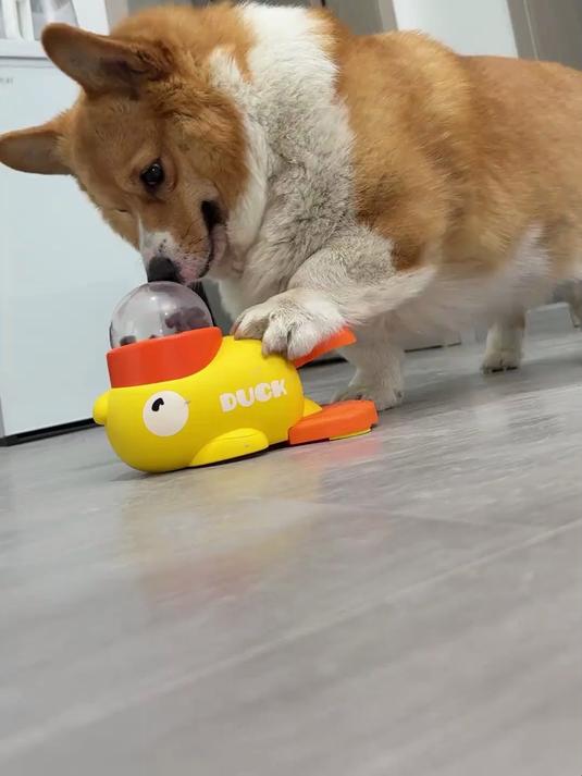 跨境宠物漏食玩具 小黄鸭智能喂食器