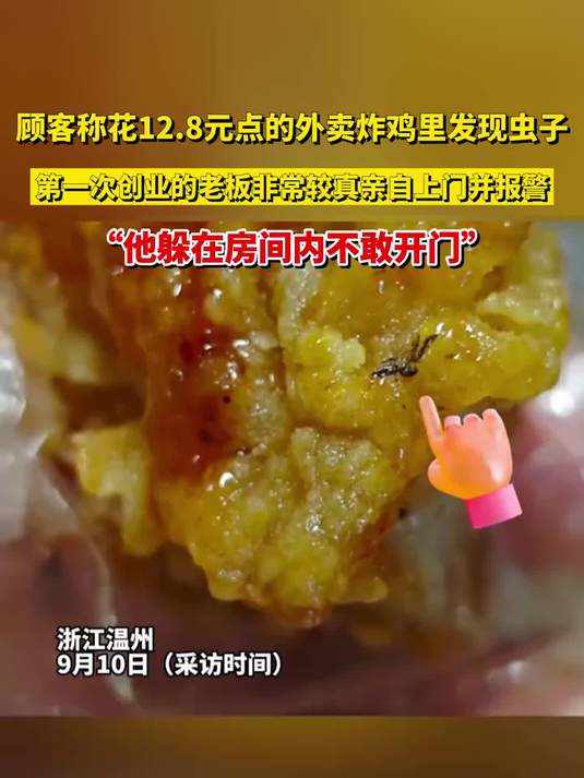 顾客称花12.8元点外卖炸鸡里发现虫子,创业老板非常较真亲自上门