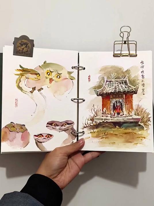 来用水彩笔触简单画幅如何成为三条龙的手帐