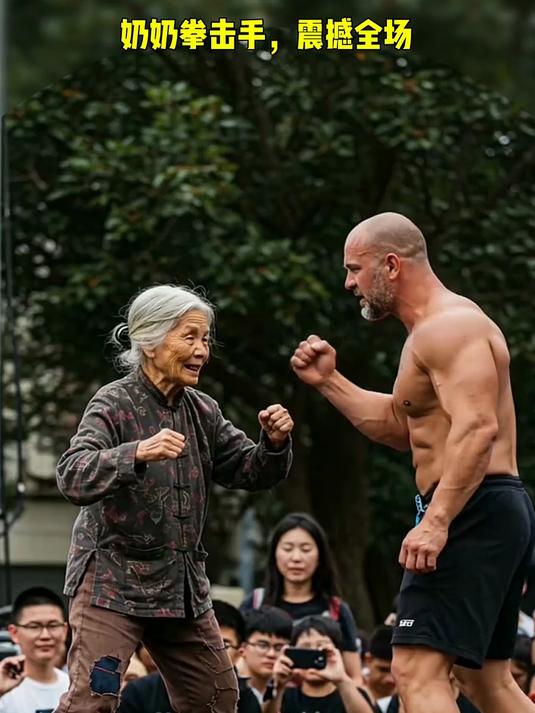 “奶奶霸气踢飞肌肉男,现场观众惊呆了!”
