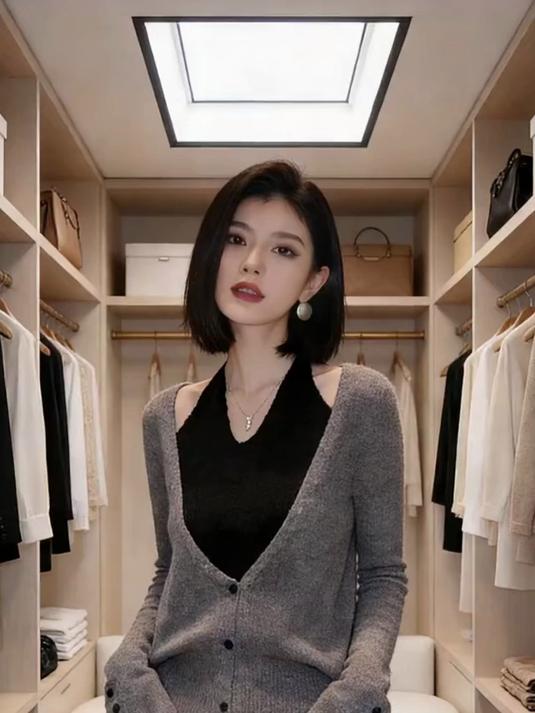 冬季高级感巨好看小众不撞款灰色上衣法式设计感假两件挂脖针织衫