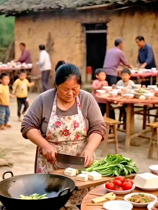 美女厨神在酒席上摆弄大盆菜