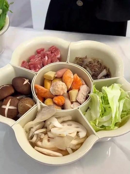 轻奢简约旋转火锅拼盘家用双层蔬菜水果分格洗菜备菜收纳旋转盘