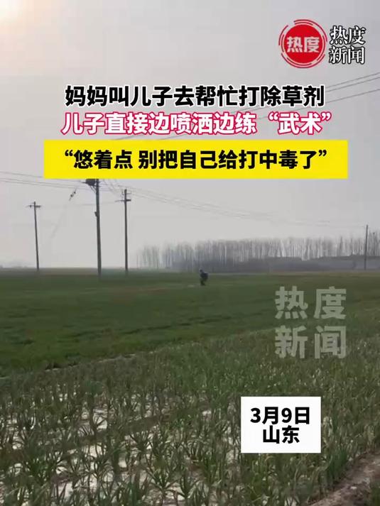 妈妈叫儿子去帮忙打除草剂,儿子直接边喷洒边练“武术”,悠着点 别把自己给打中毒了