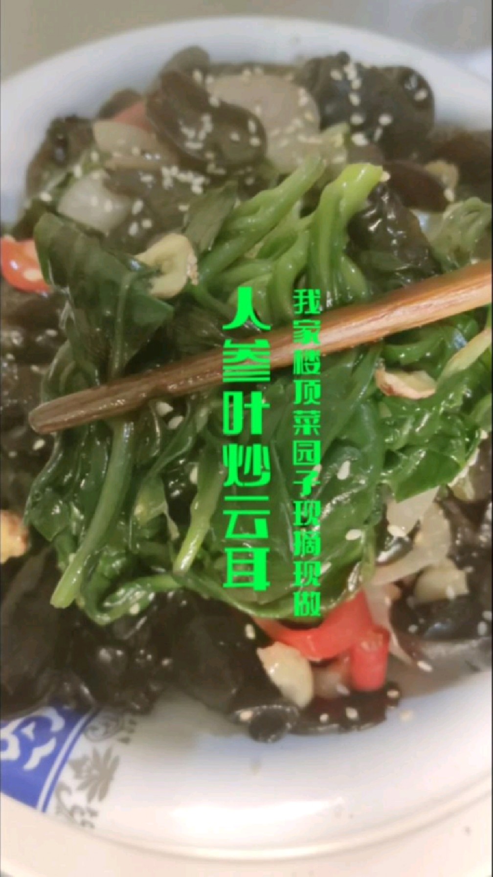 猪肉涨价,变着法子炒人参叶。早上人参叶炒鸡蛋,晚上人参叶炒云耳,鲜香嫩滑爽口