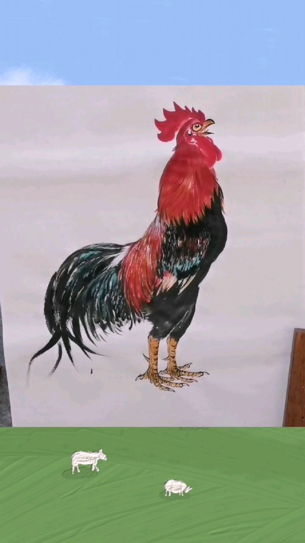 王兴民国画公鸡:红公鸡绘画方法