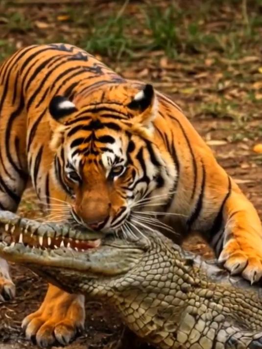 老虎捕猎野猪,结果被可恶的鳄鱼偷袭,下一秒鳄鱼就惨了