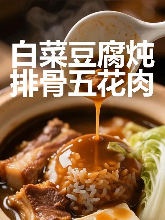 东北砂锅大白菜豆腐炖排骨五花肉暖冬一锅鲜