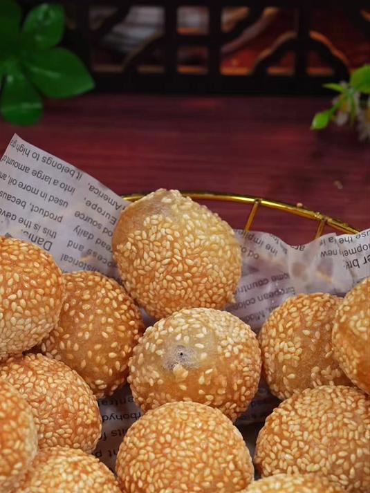 年货芝麻球千味央厨，豆沙馅糯米麻团，速冻油炸，家用酒店点心