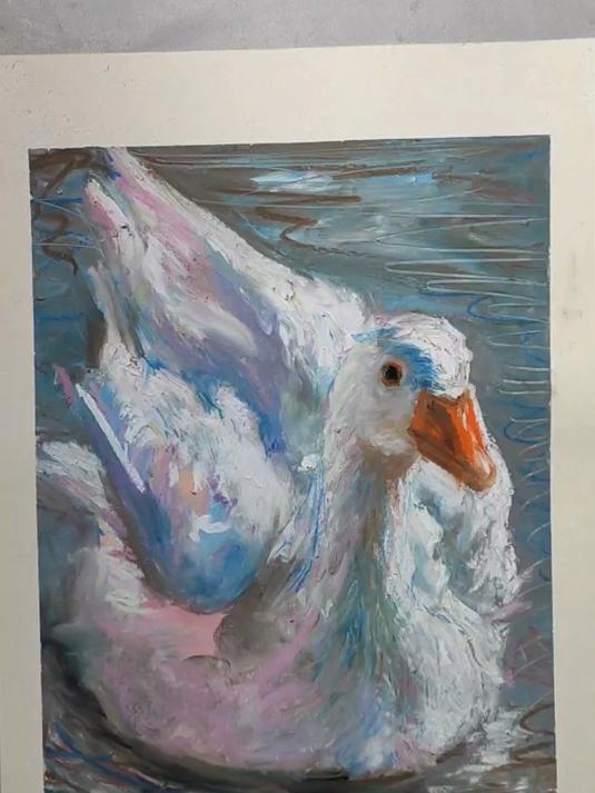 油画棒画天鹅，轻松画出美丽的效果#油画棒##画画##绘画##手绘#