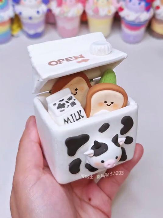 粘土教程~敲可爱粘土牛奶早餐盒