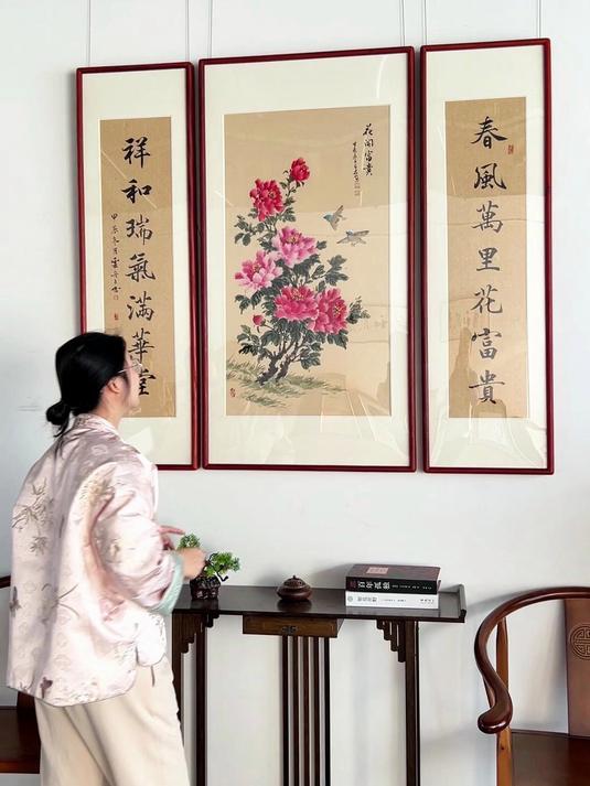 全屋配画手绘国画 新中式挂画 玄关挂画 客厅挂画 沙发背景画