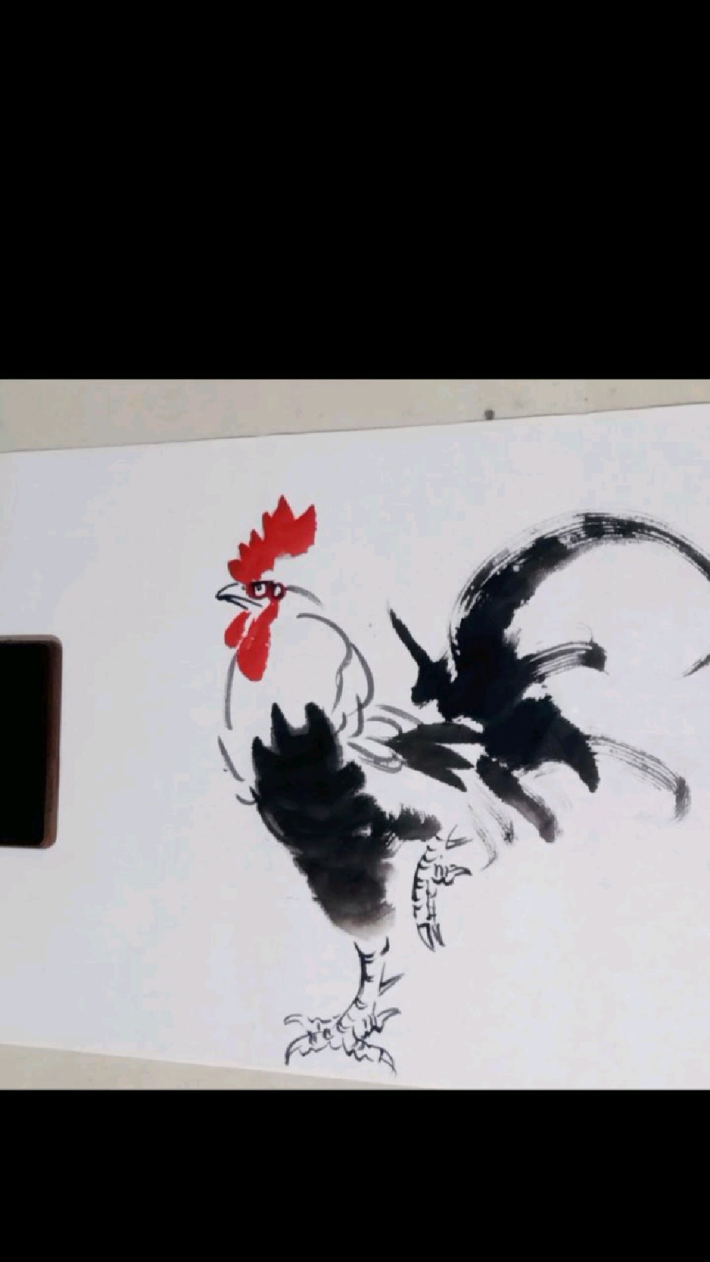 写意国画公鸡图,大师级别绘画速度