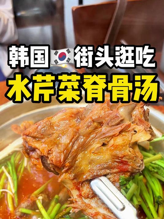 韩国街头逛吃~水芹菜脊骨汤！