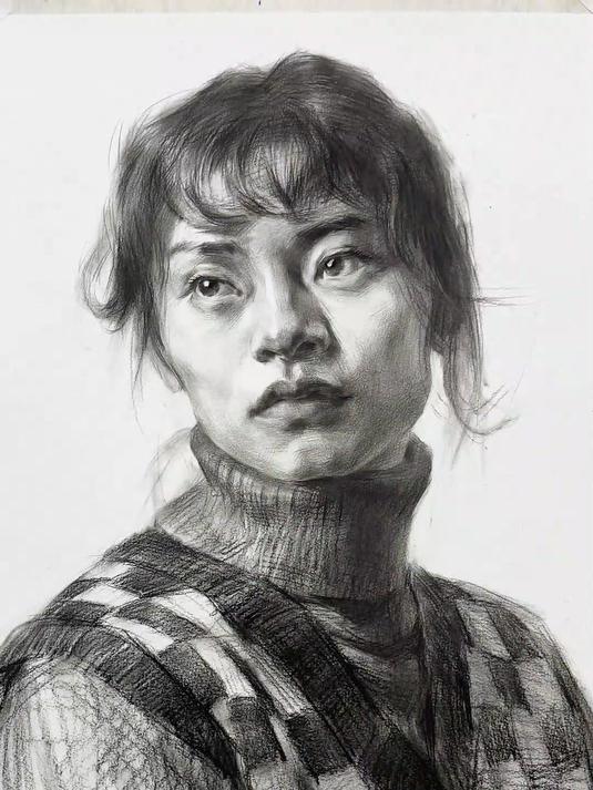 画张素描女青年头像