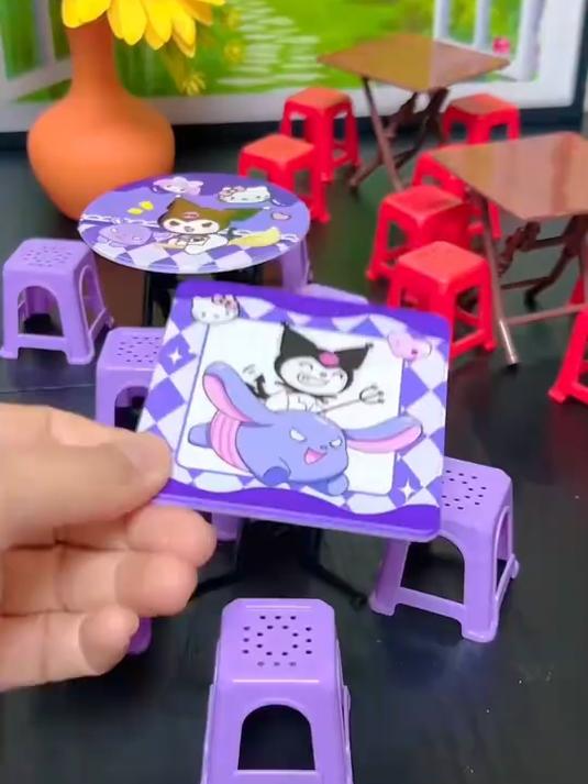 可爱卡通折叠小餐桌娃屋微缩摆件玩具