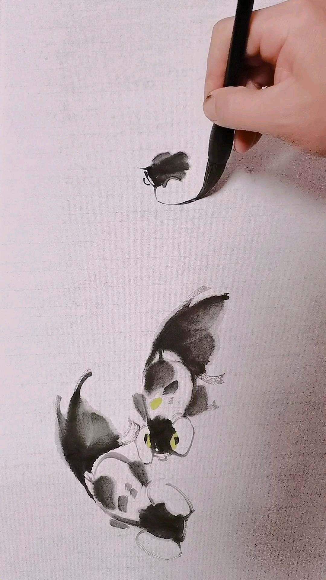 国画三条金鱼的构图