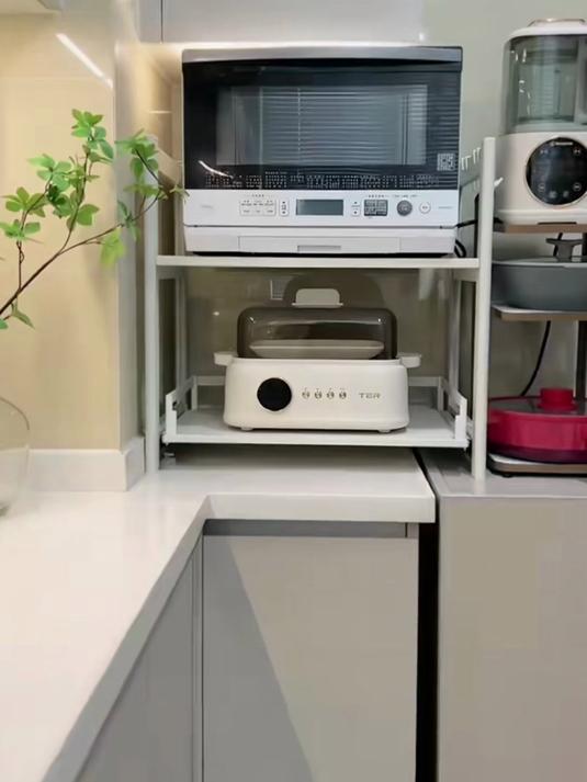 抽拉式厨房微波炉架置物架多功能台面分层家用电饭煲烤箱收纳架子