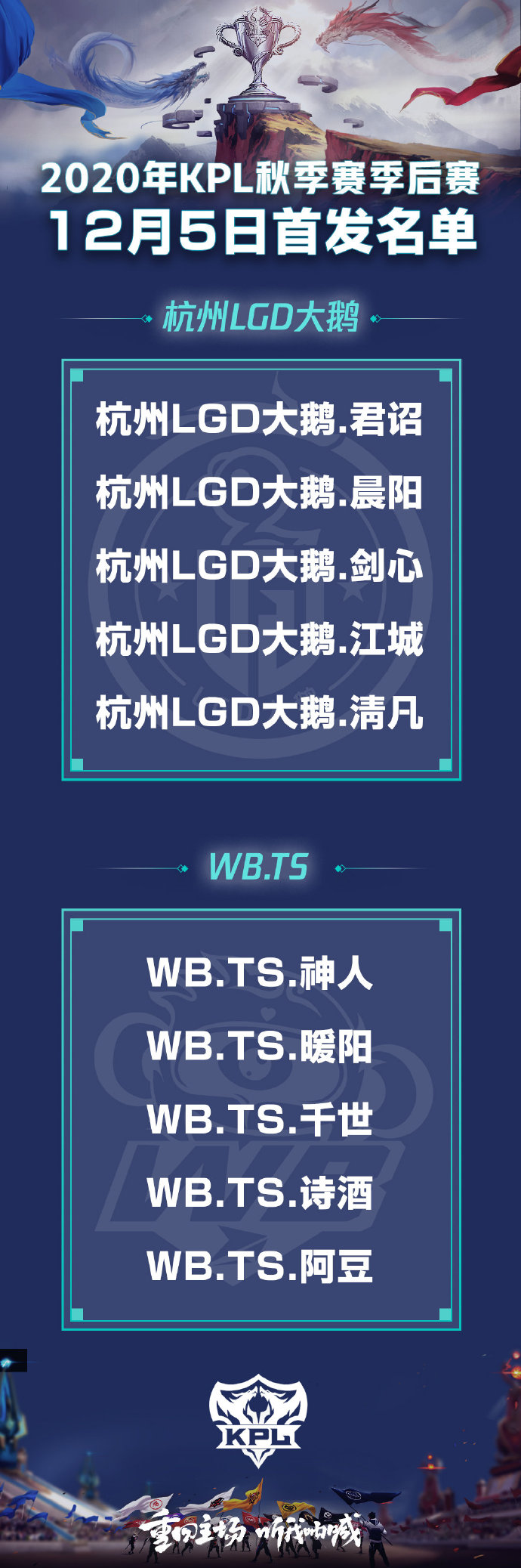 王者荣耀2020kpl秋季赛12月5日败者组半决赛，LGD大鹅对战WB.TS