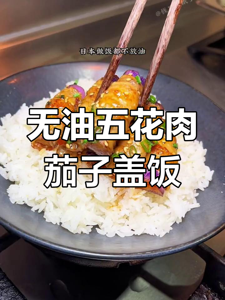 五花肉茄子盖饭,无油更健康,米饭配酱汁超有味