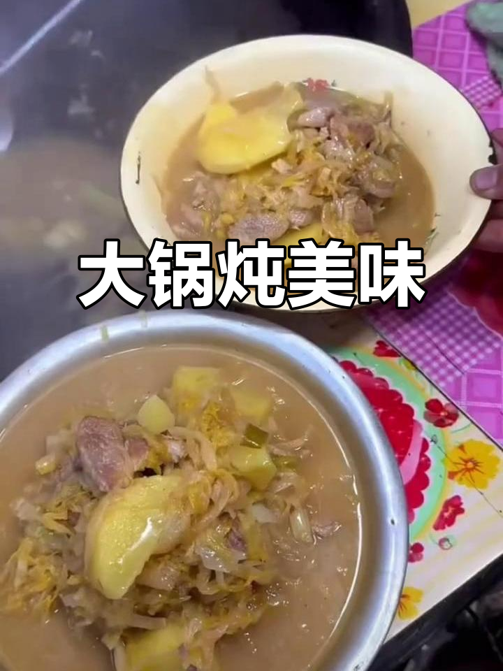 香气扑鼻,大锅炖菜满满肉香,荠菜团子诱人