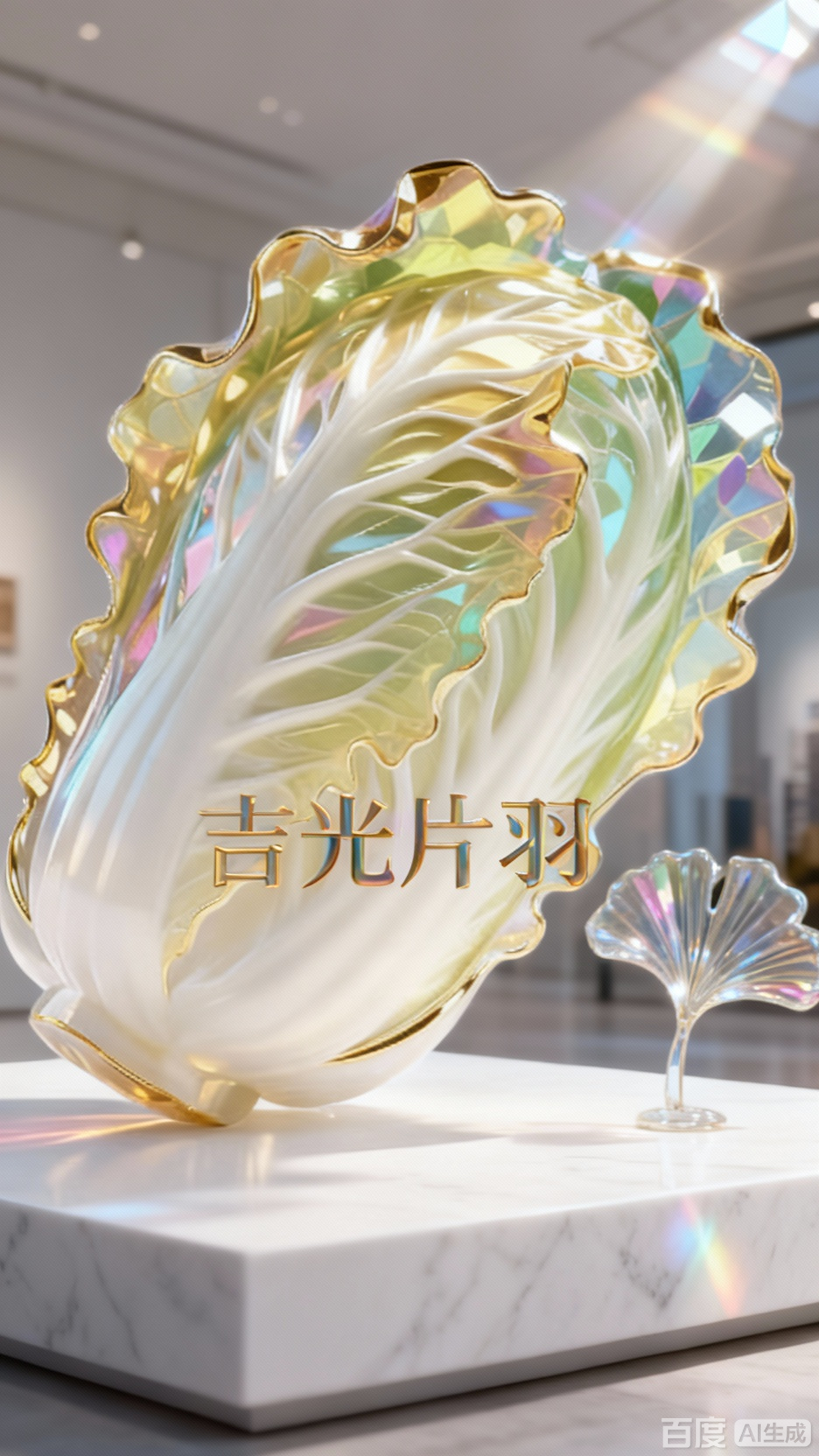 超写实水晶金边白菜艺术品