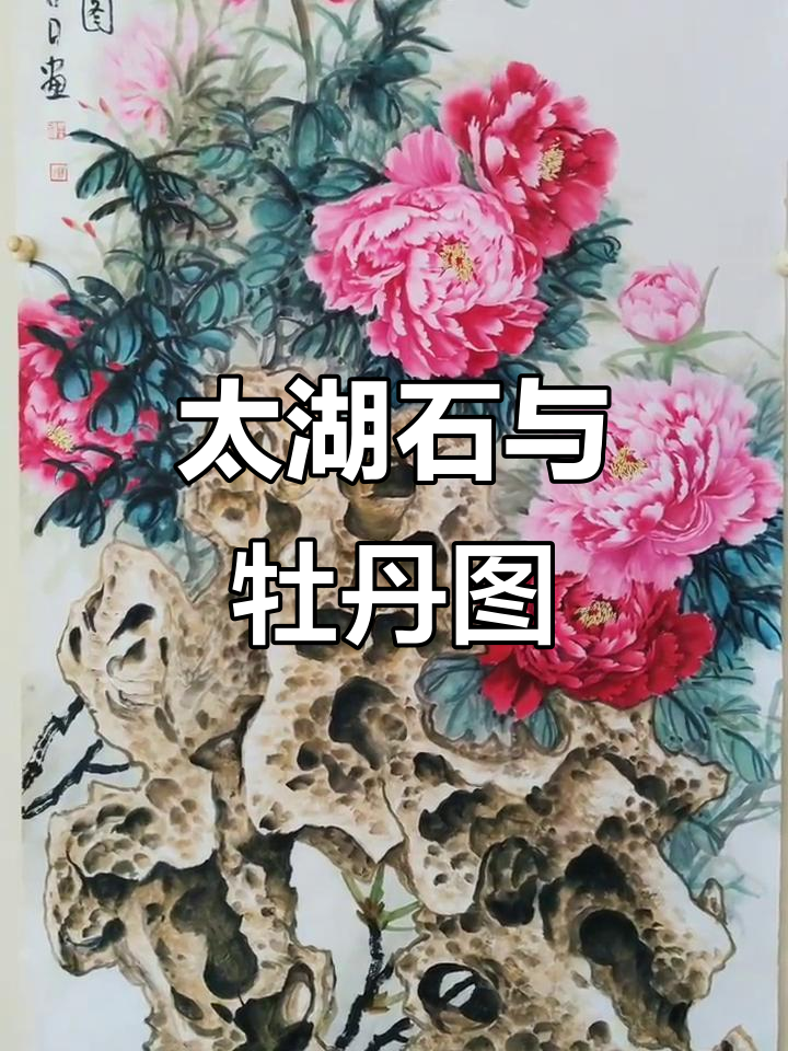 富贵牡丹与太湖石的完美结合,细腻画法展现新构图