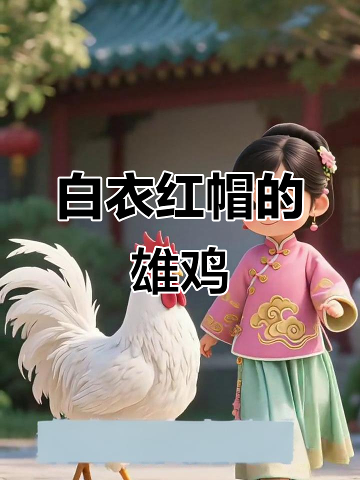 雪白公鸡昂首挺胸,红冠一戴气宇轩昂