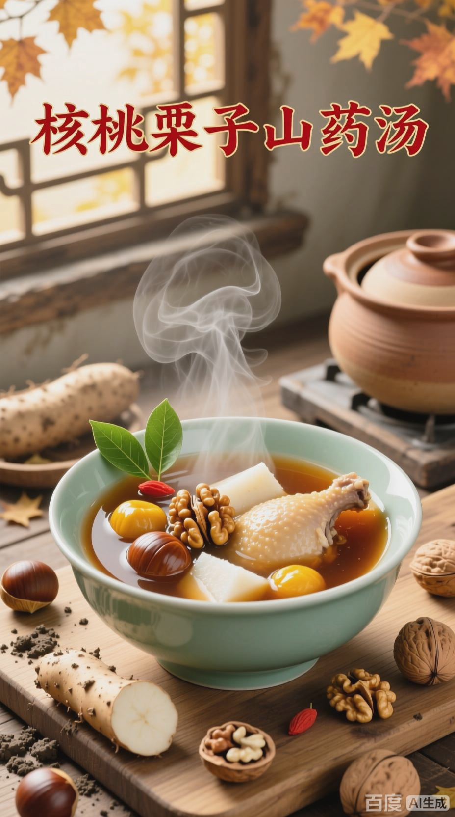 核桃栗子山药汤,滋补又健脑