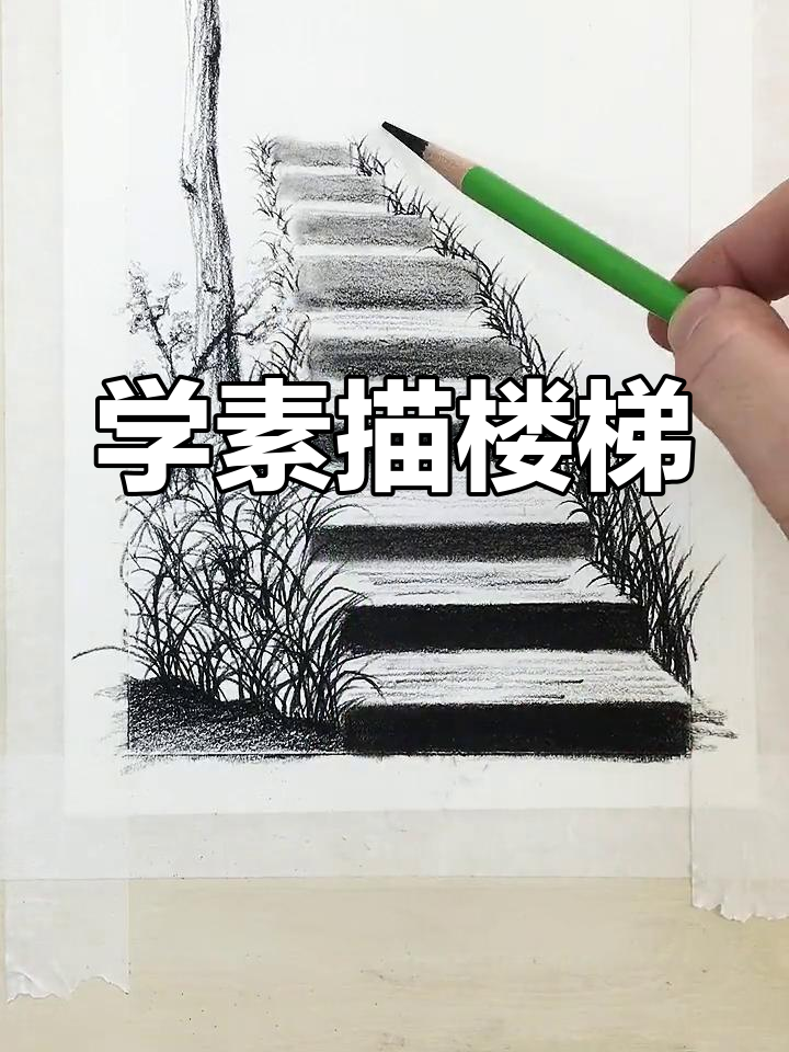 素描楼梯与树木画法,轻松掌握立体感