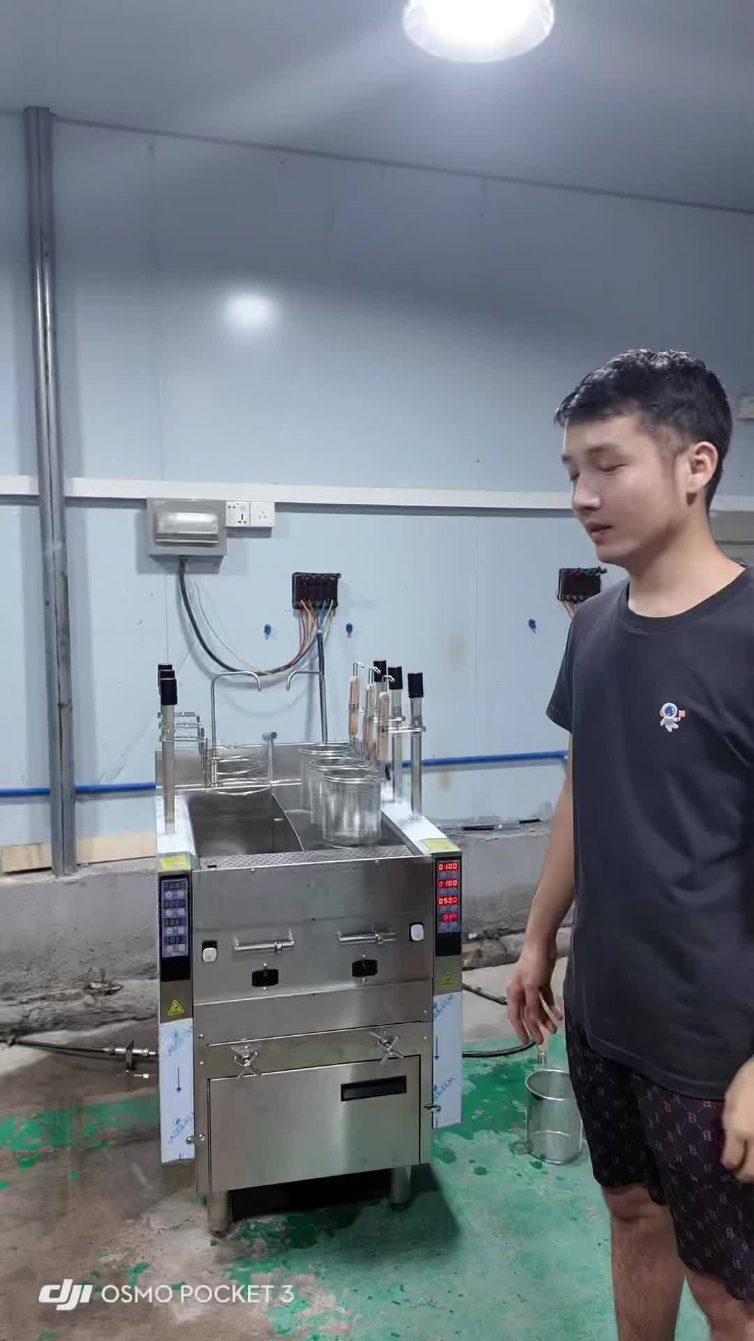 阿迪宝全自动升降煮面机多功能自动进水换水真实冲浪煮面炉展示视频