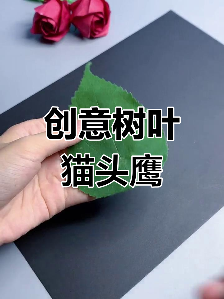 用树叶制作猫头鹰剪贴画,简单又好看